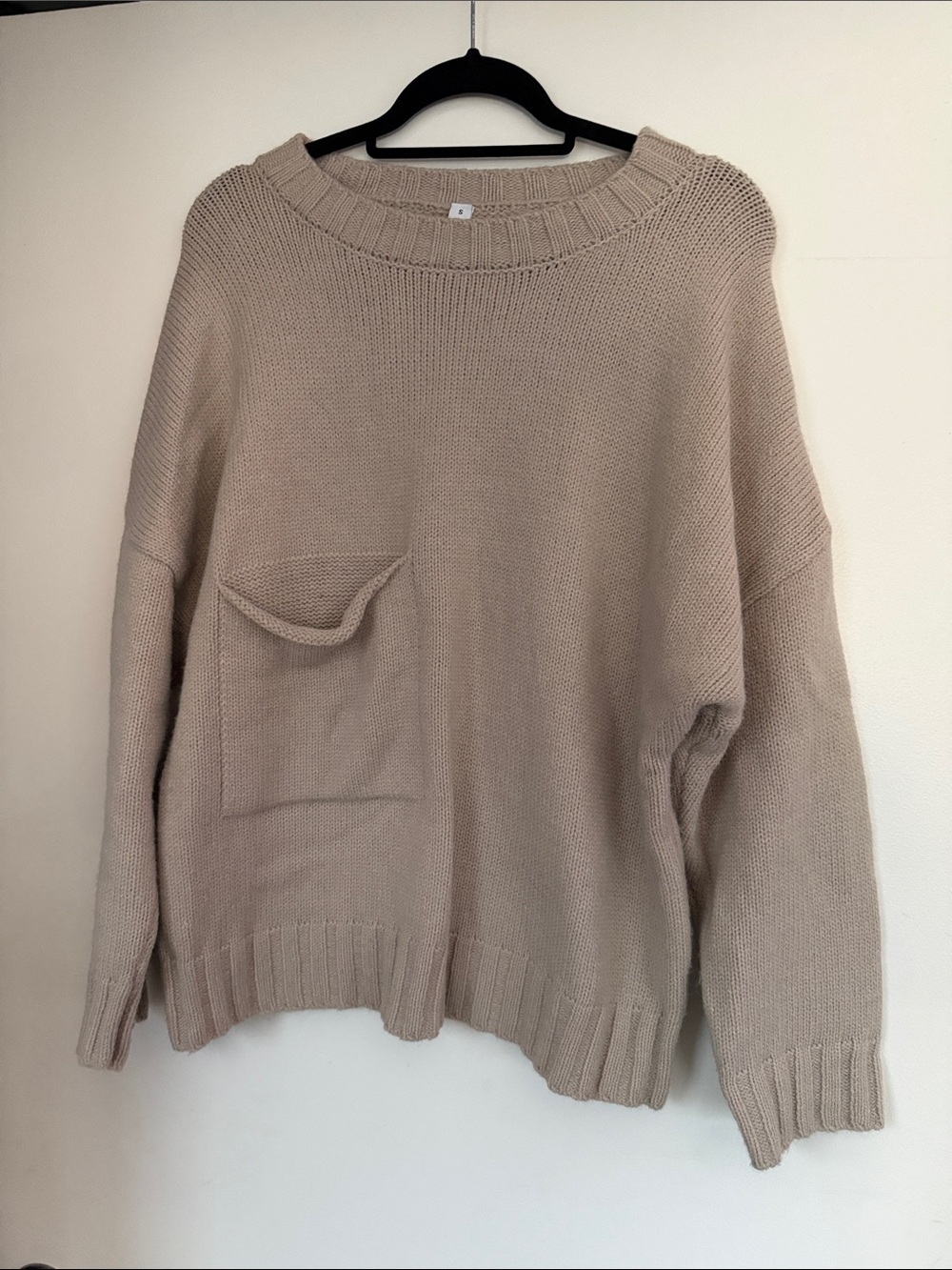 Relaxed Pocket Crewneck Sweater in Beige